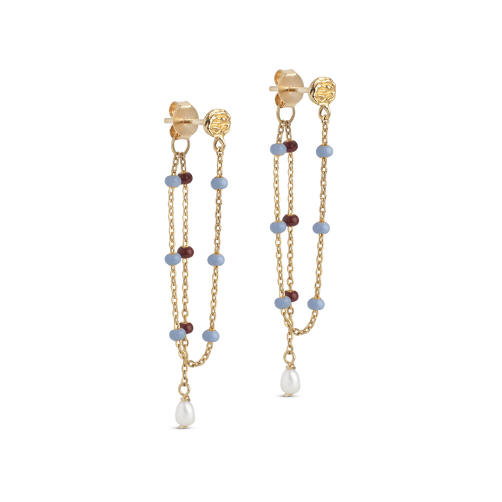 Enamel - Lola Pearl Blue Wine ørestikker i forgyldt messing - E503GB-BlueWine