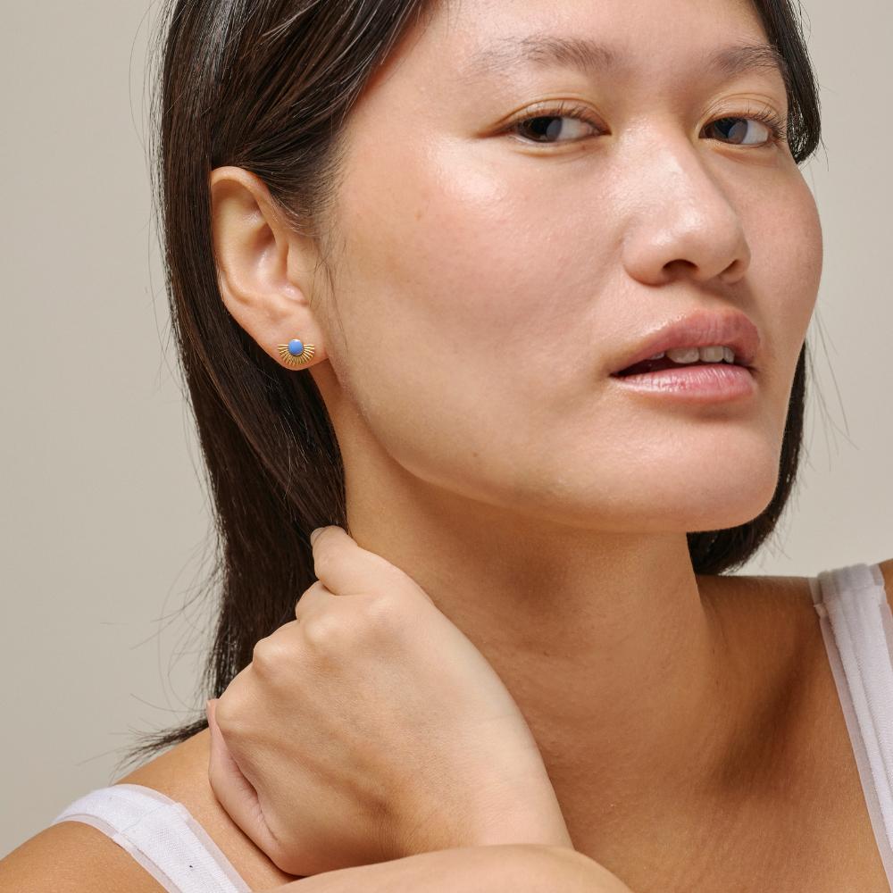 Enamel - Soleil Cornflower Stud i forgyldt - E97GM-Cornflower