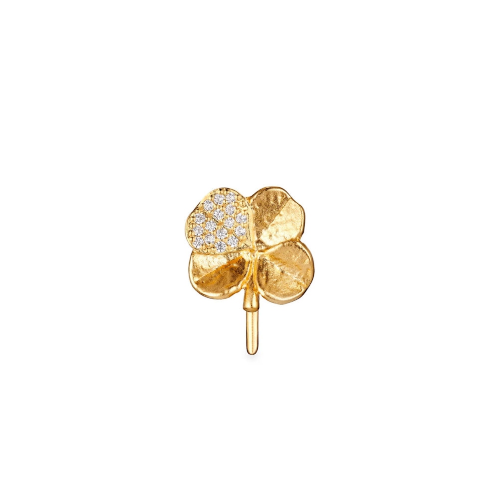 Flora Danica - Firkløver earcuff i forgyldt med sten i Pavé - flc-eacu-g-pave