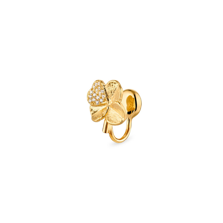 Flora Danica - Firkløver earcuff i forgyldt med sten i Pavé - flc-eacu-g-pave