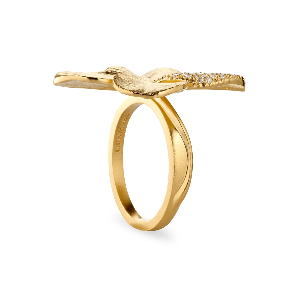 Flora Danica - Firkløver statement ring i forgyldt med sten i Pavé - flc-stri-g-pave