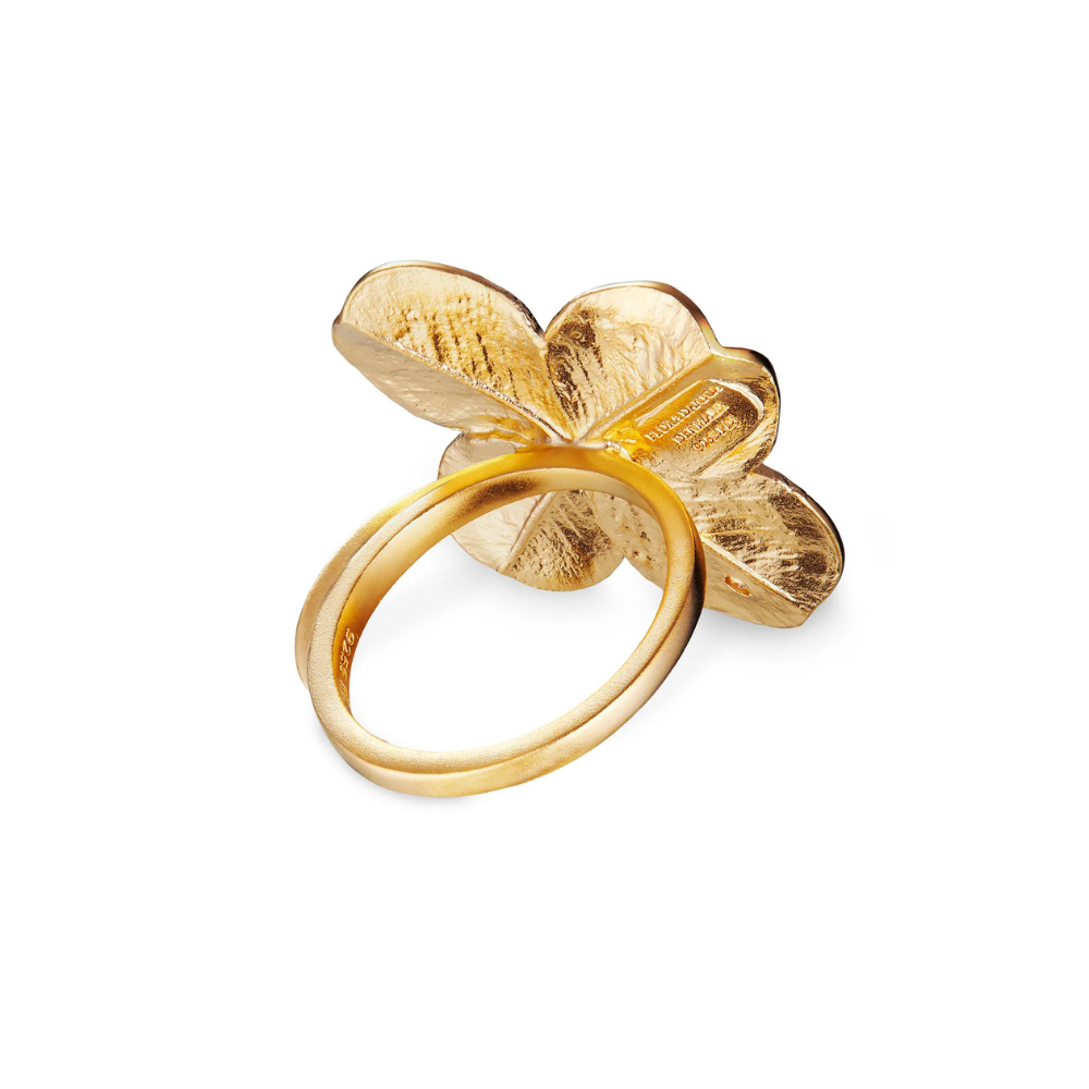 Flora Danica - Firkløver statement ring i forgyldt med sten i Pavé - flc-stri-g-pave