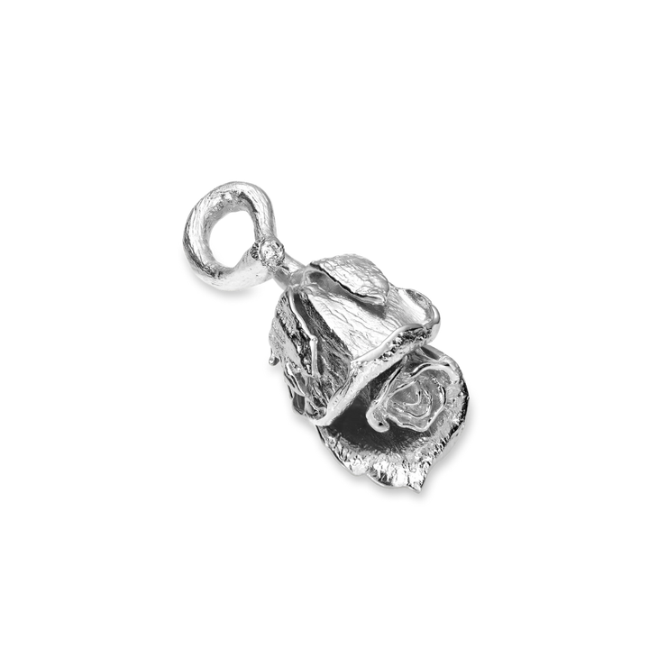 Flora Danica - Sølv Rose med oliven grøn halskæde, 0,02ct diamant - ros-silkne-s