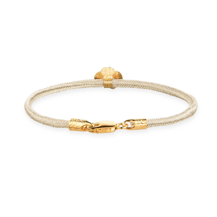 Flora Danica - Firkløver champagne silkearmbånd i forgyldt sølv - flc-silk-champagne-18-g