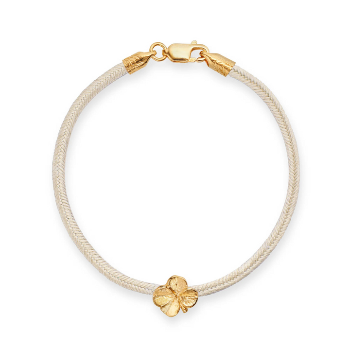 Flora Danica - Firkløver champagne silkearmbånd i forgyldt sølv - flc-silk-champagne-18-g