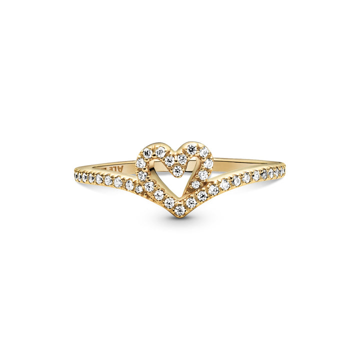 Pandora - Wishbone hjertering i forgyldt med sten af zirkonia - 169302C01