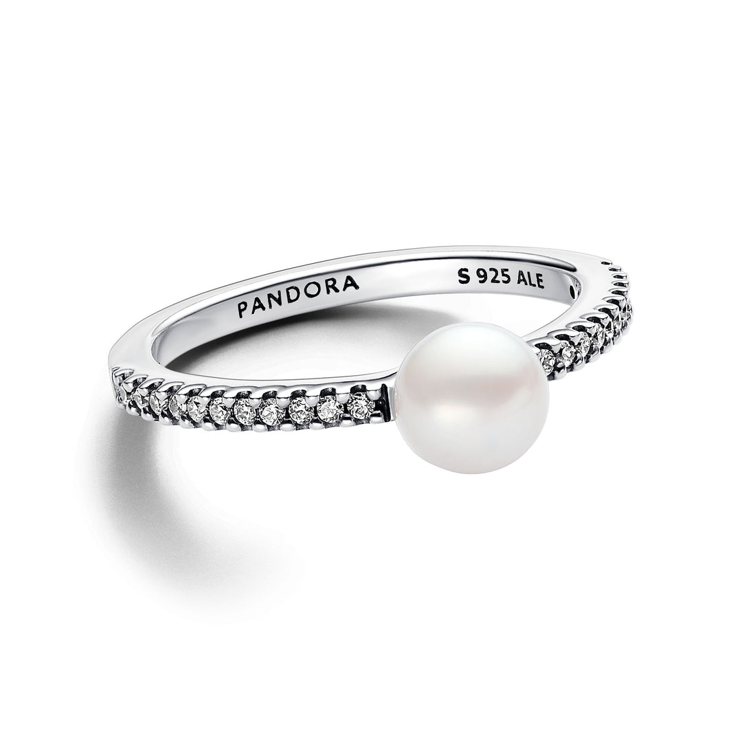 Pandora - Ferskvandskultur perle ring med sten i pavé - 193158c01