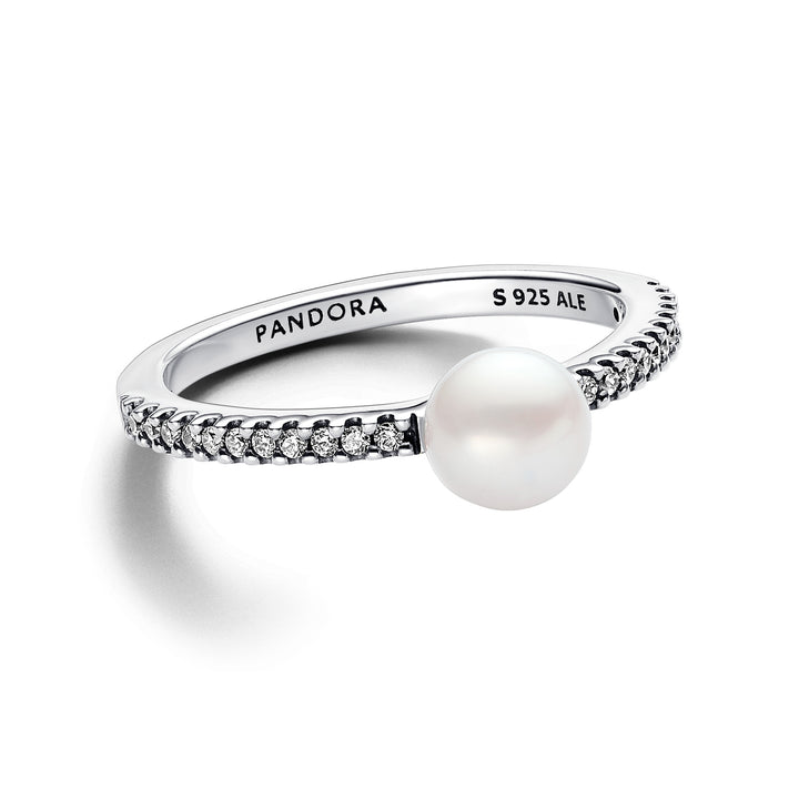 Pandora - Ferskvandskultur perle ring med sten i pavé - 193158c01