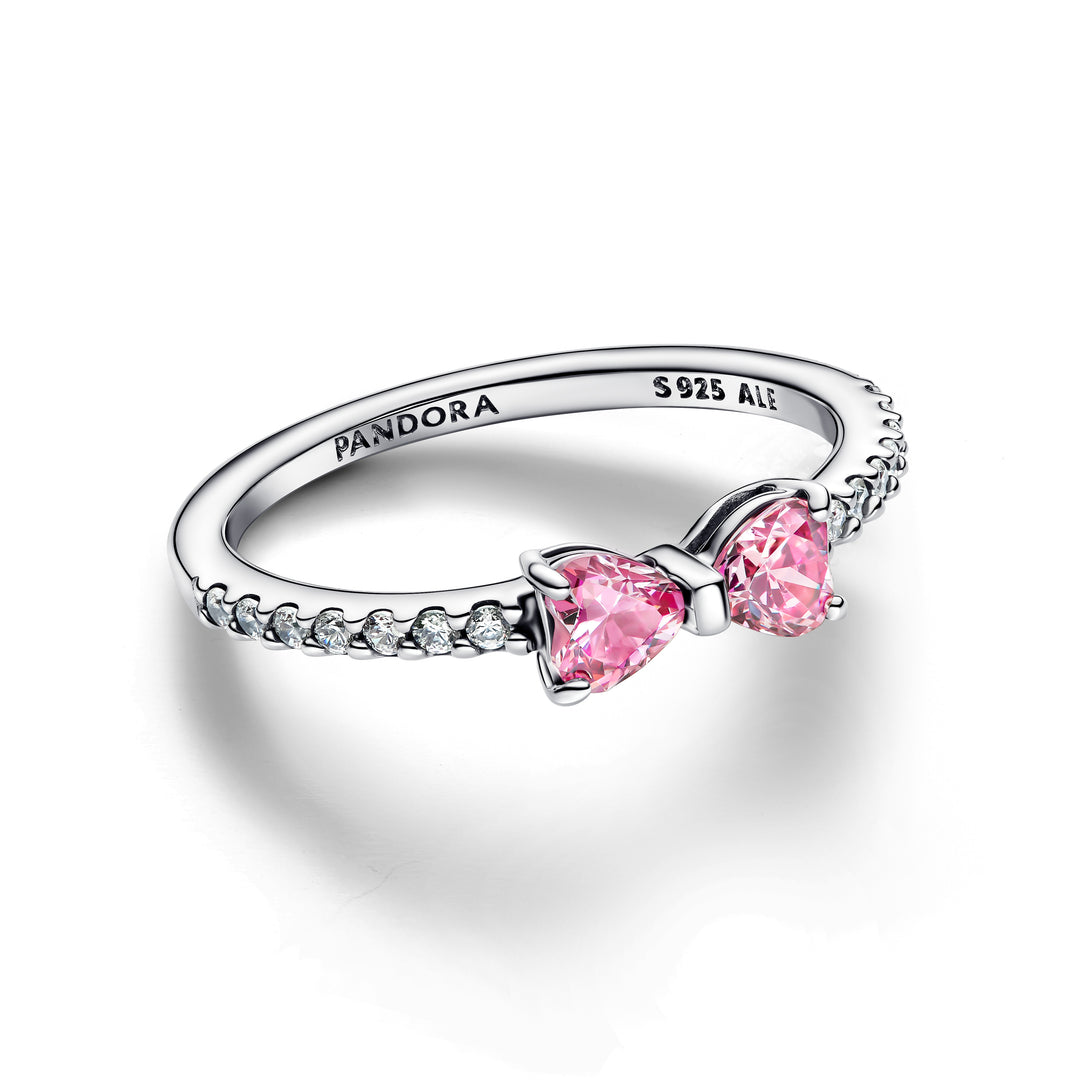 Pandora - Sølv ring med sløjfe og Pink zirkonia - 193510c01