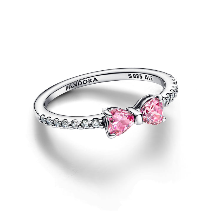 Pandora - Sølv ring med sløjfe og Pink zirkonia - 193510c01