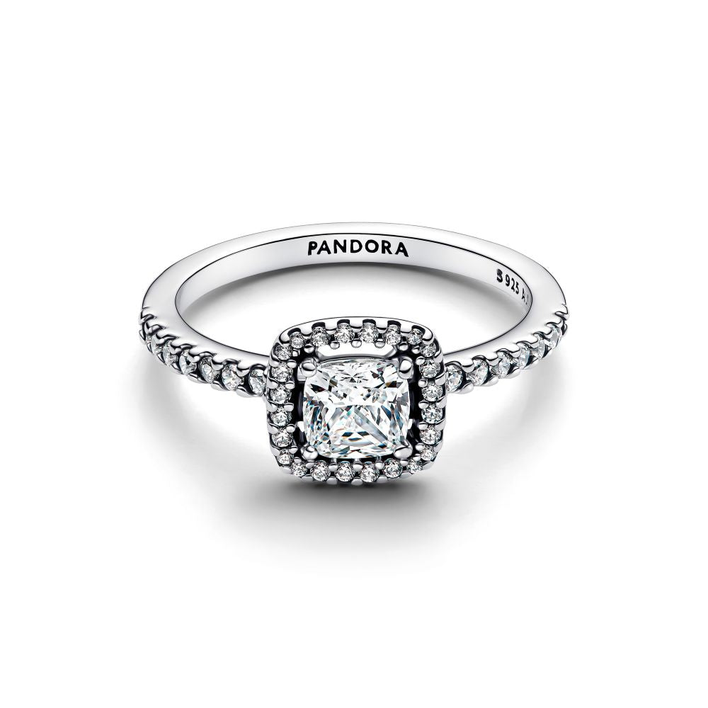 Pandora - Funklende firkantet halo sølv ring - 193555c02
