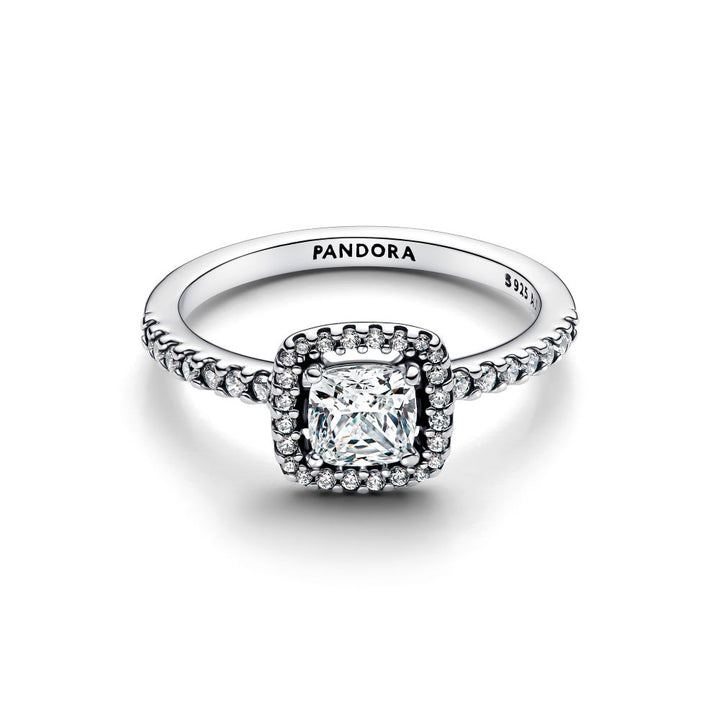 Pandora - Funklende firkantet halo sølv ring - 193555c02