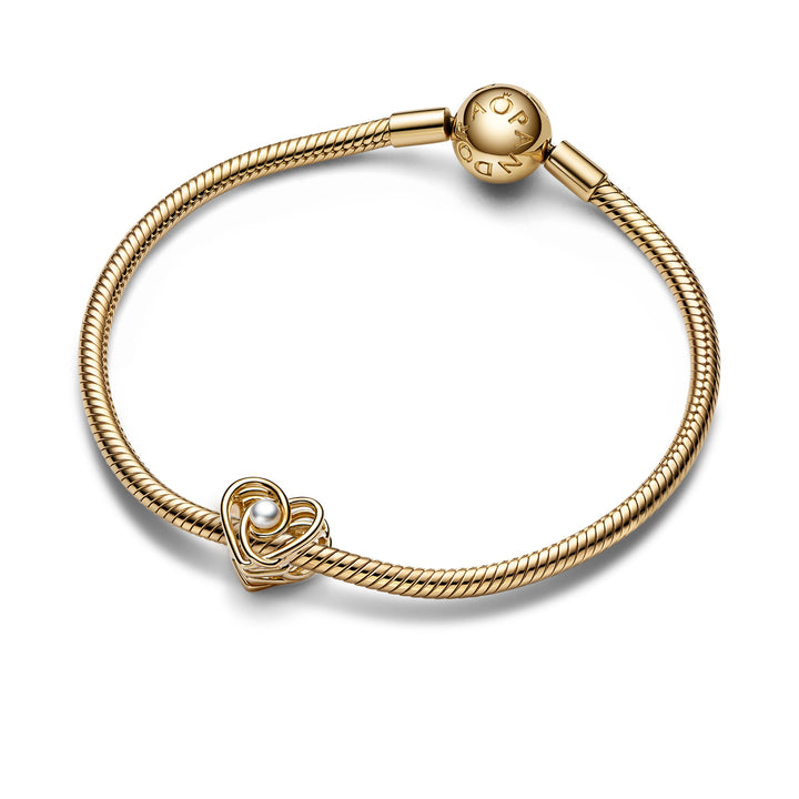 Pandora - 14 karat guld hjerte charm med ferskvandsperle - 752636c01