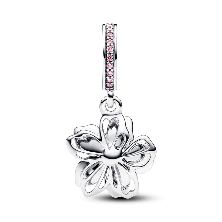 Pandora - Kirsebærblomst charm i sølv med lyserød emalje - 790667c01