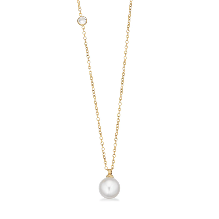 Molly - Halskæde med perle og zirkonia i guldfarvet stål - st30031h,m