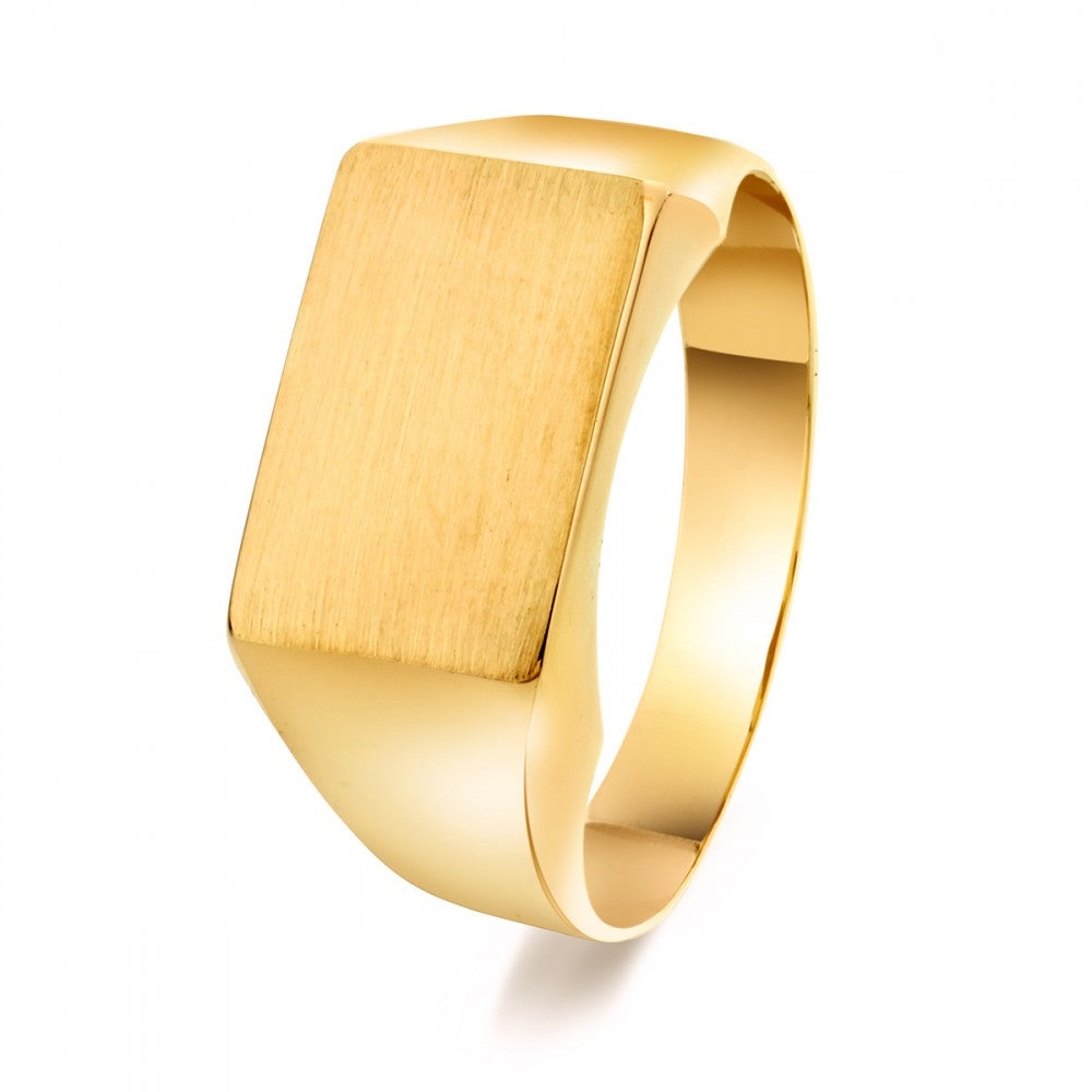 Herrering i 14 kt guld med plade