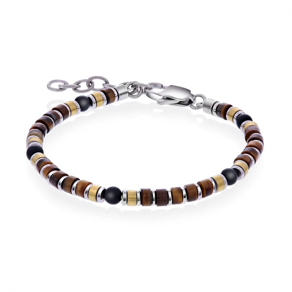 Arne Nordlie - Herrearmbånd i stål med sort onyx og tigerøje sten - 10540-06