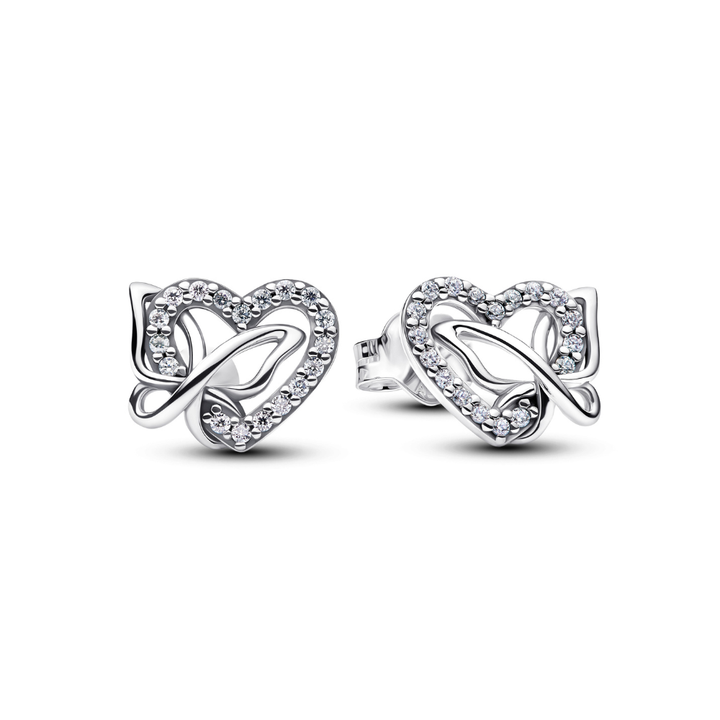 Pandora - Hjerte og sommerfugl ørestikker i sterling sølv - 294476c01