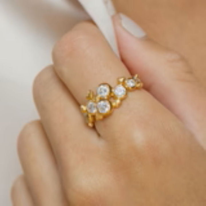 Blossom - Radiance forgyldt sølv ring med sten og hjerter - 23621627