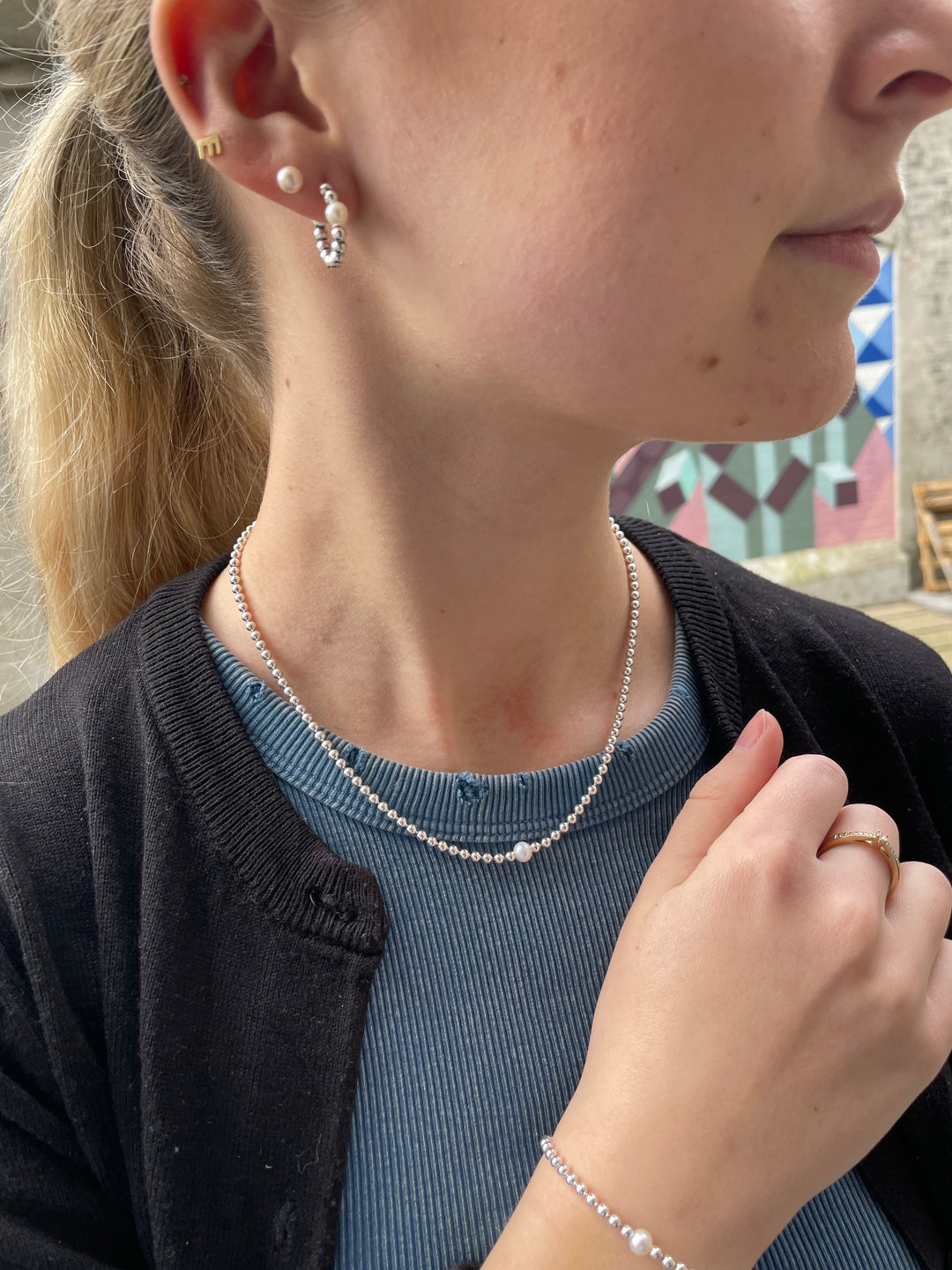 Pandora - Kugle halskæde i sølv med ferskvands perle - 393176c01-45