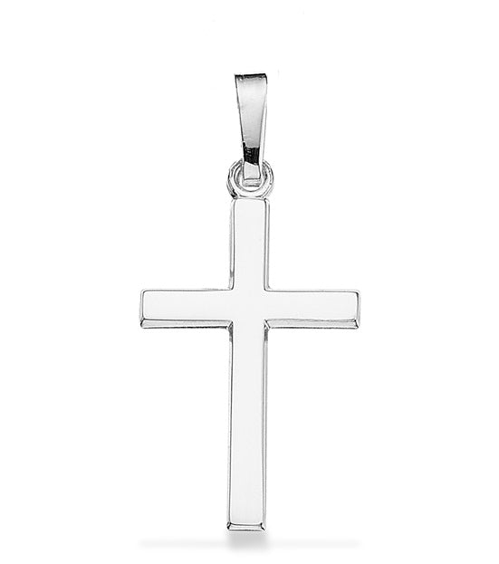Sterling sølv kors i blank design. Måler 20 x 13 mm