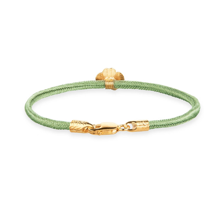 Flora Danica - Firkløver lys grøn silkearmbånd forgyldt - flc-silk-lightgreen-18-g