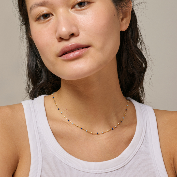 Enamel - Lola Marine halskæde i forgyldt - N55G-Marine