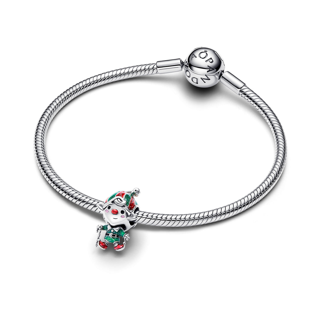 Pandora - Bevægelig nisse charm i sølv med glitter emalje - 794294c01