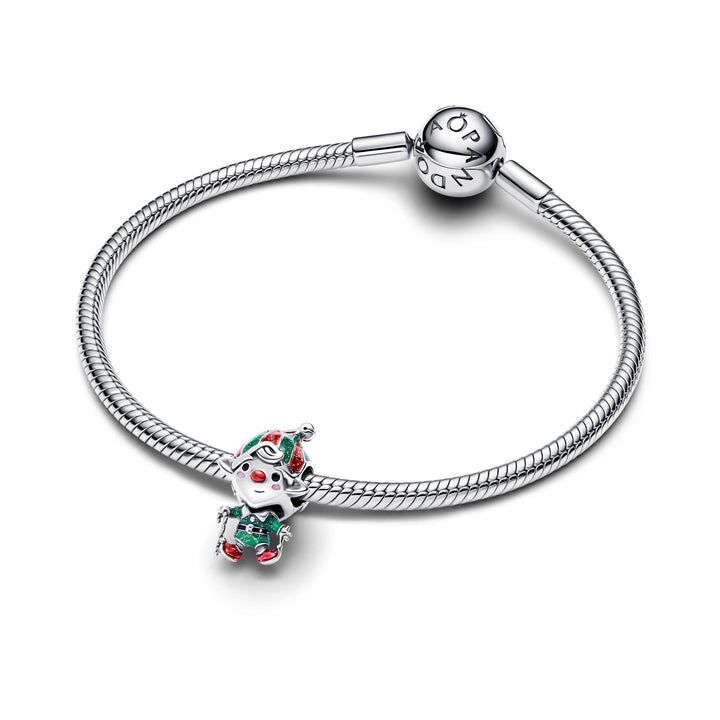 Pandora - Bevægelig nisse charm i sølv med glitter emalje - 794294c01