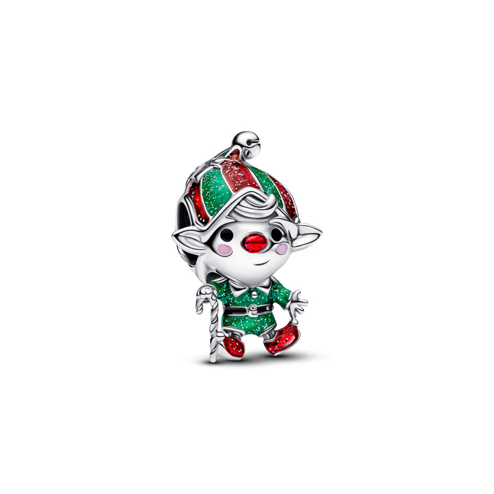 Pandora - Bevægelig nisse charm i sølv med glitter emalje - 794294c01