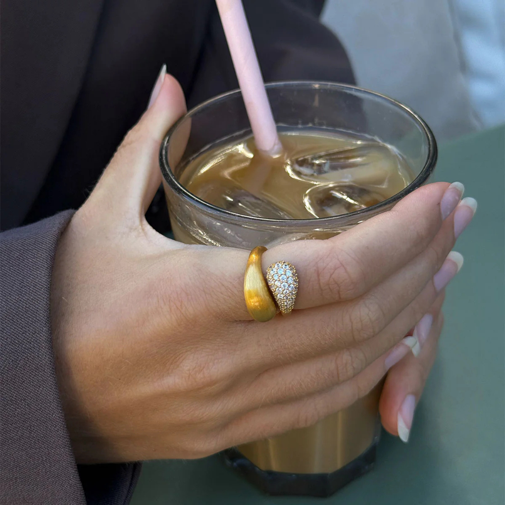 byBiehl - Forgyldt ocean flow duo ring med zirkonia sten - 5-4207a-gp