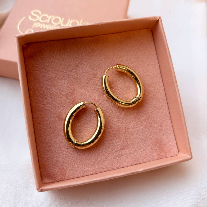 Scrouples - Guldbelagte sølv ovale creoler, 20 x 24mm - 163692