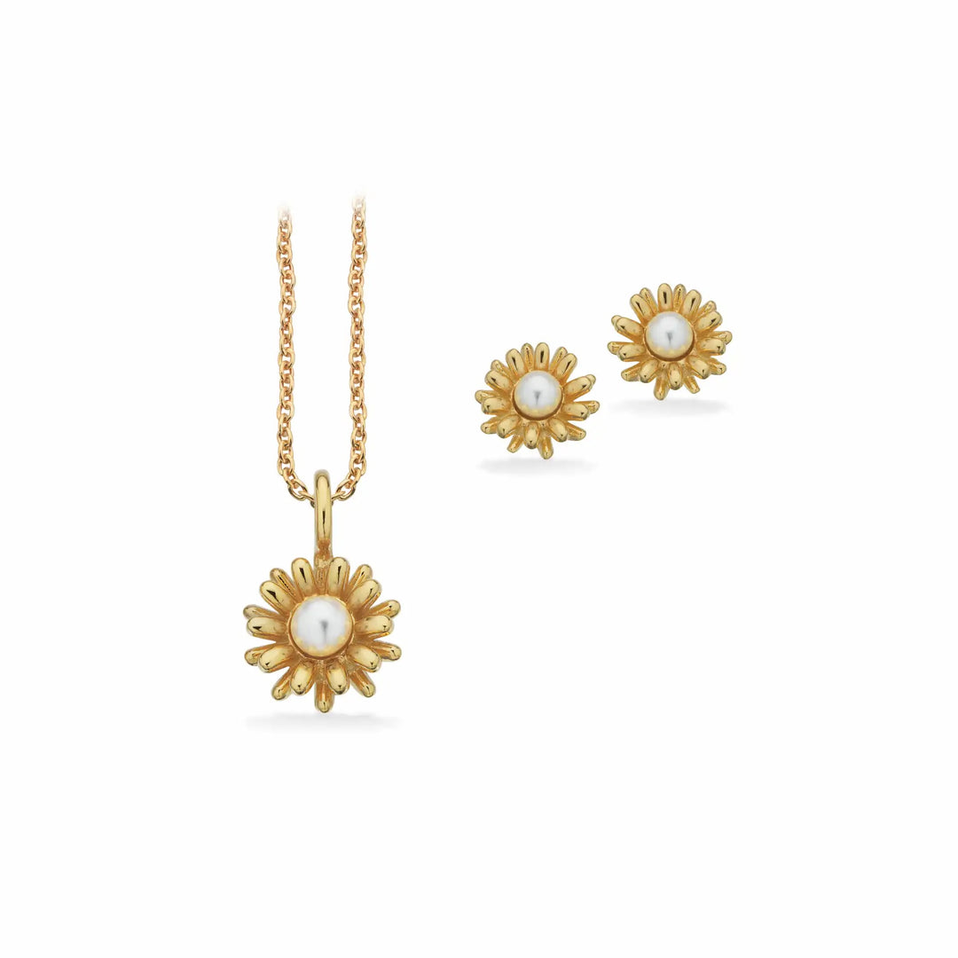 Scrouples - Blomster smykkesæt i guldbelagt sølv med perler - px1136