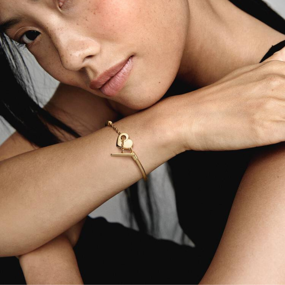 Pandora - Armbånd med hjerte T-lås i forgyldt -  569285c00