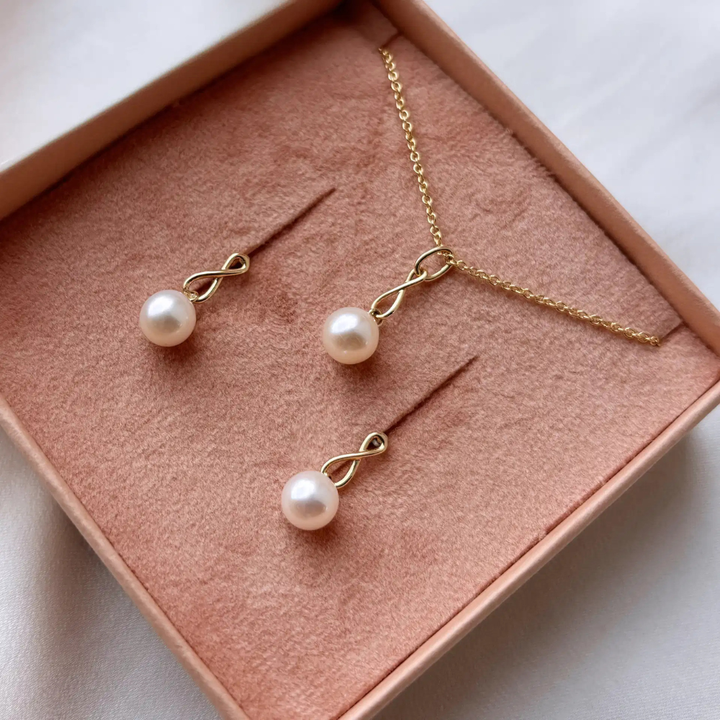 Scrouples - 8 karat guld uendelighed vedhæng med perle - 215813