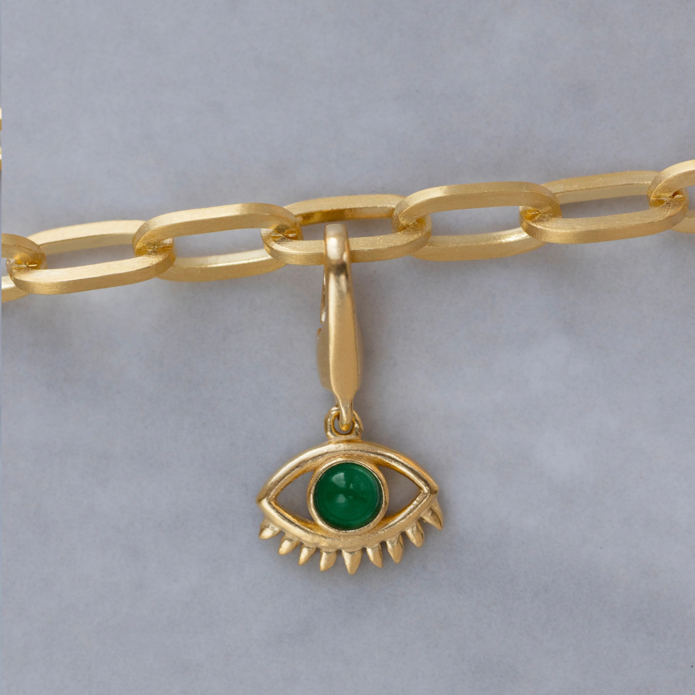 byBiehl - Protective Evil Eye Charm i Guldbelagt med grøn agat - 7-5216-gp-b