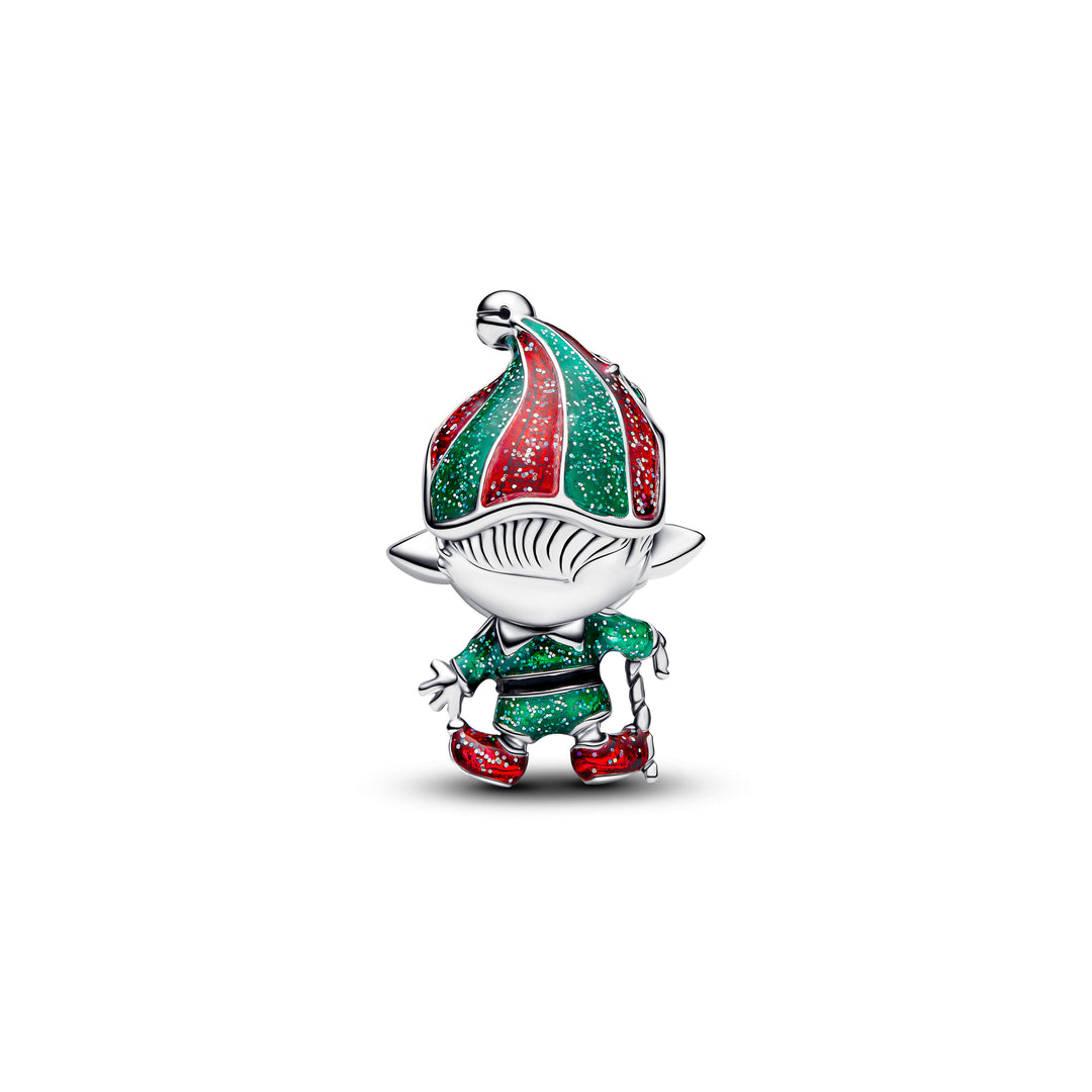 Pandora - Bevægelig nisse charm i sølv med glitter emalje - 794294c01