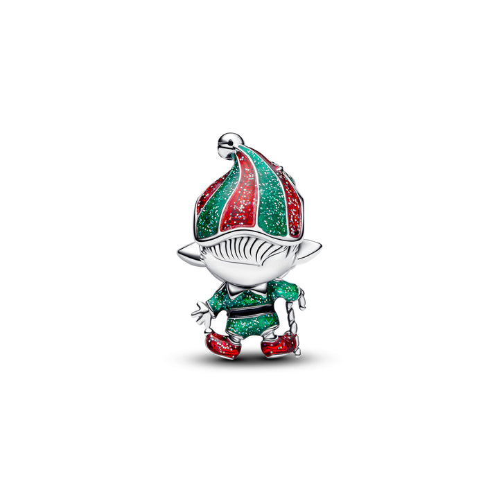 Pandora - Bevægelig nisse charm i sølv med glitter emalje - 794294c01