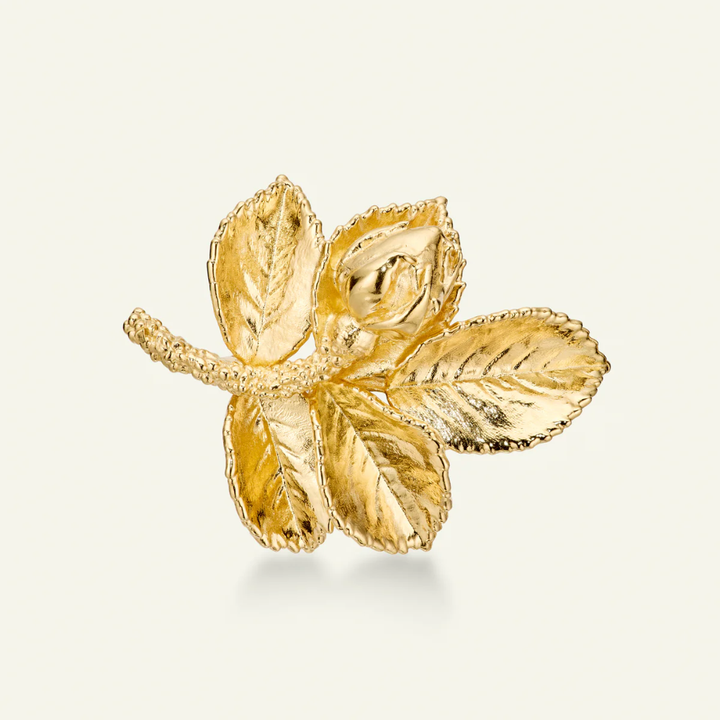 Flora Danica - Rosenblad Broche i 22 karat Forgyldt Sterling Sølv - ros-bro-g