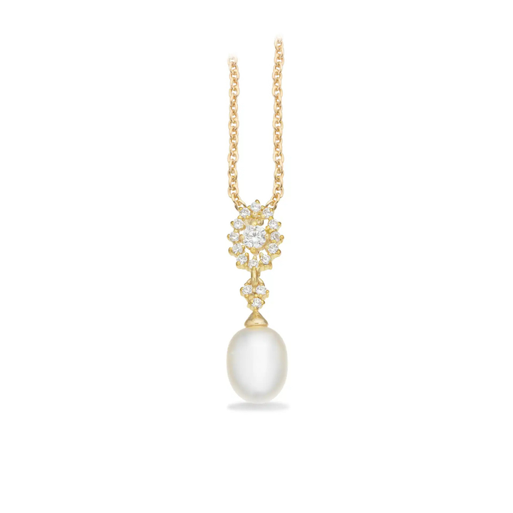 Scrouples - Halskæde med ferskvandsperle og sten i forgyldt sølv - 241542