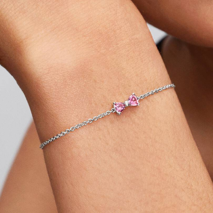 Pandora - Lyserød sløjfe armbånd i sølv - 594234c01