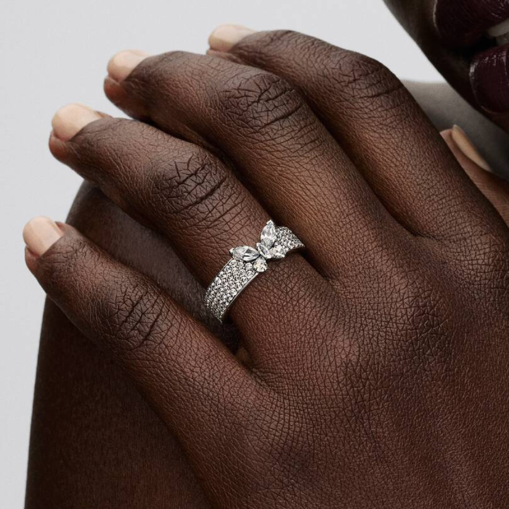 Pandora - Sommerfugl sølv ring med sten af zirkonia - 194270c01