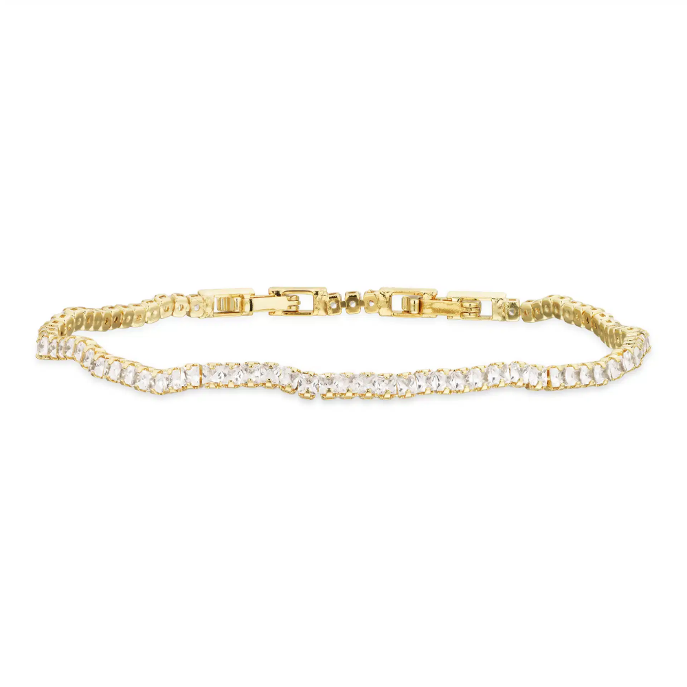 Molly - Wave armbånd med zirkonia sten i forgyldt messing, - st30072a,m