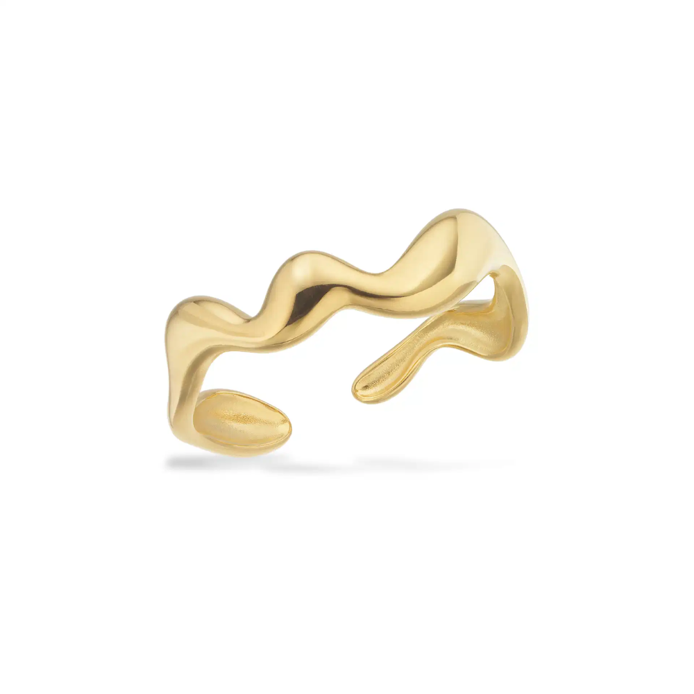 Molly - Wave ring i guldfarvet stål - st70008