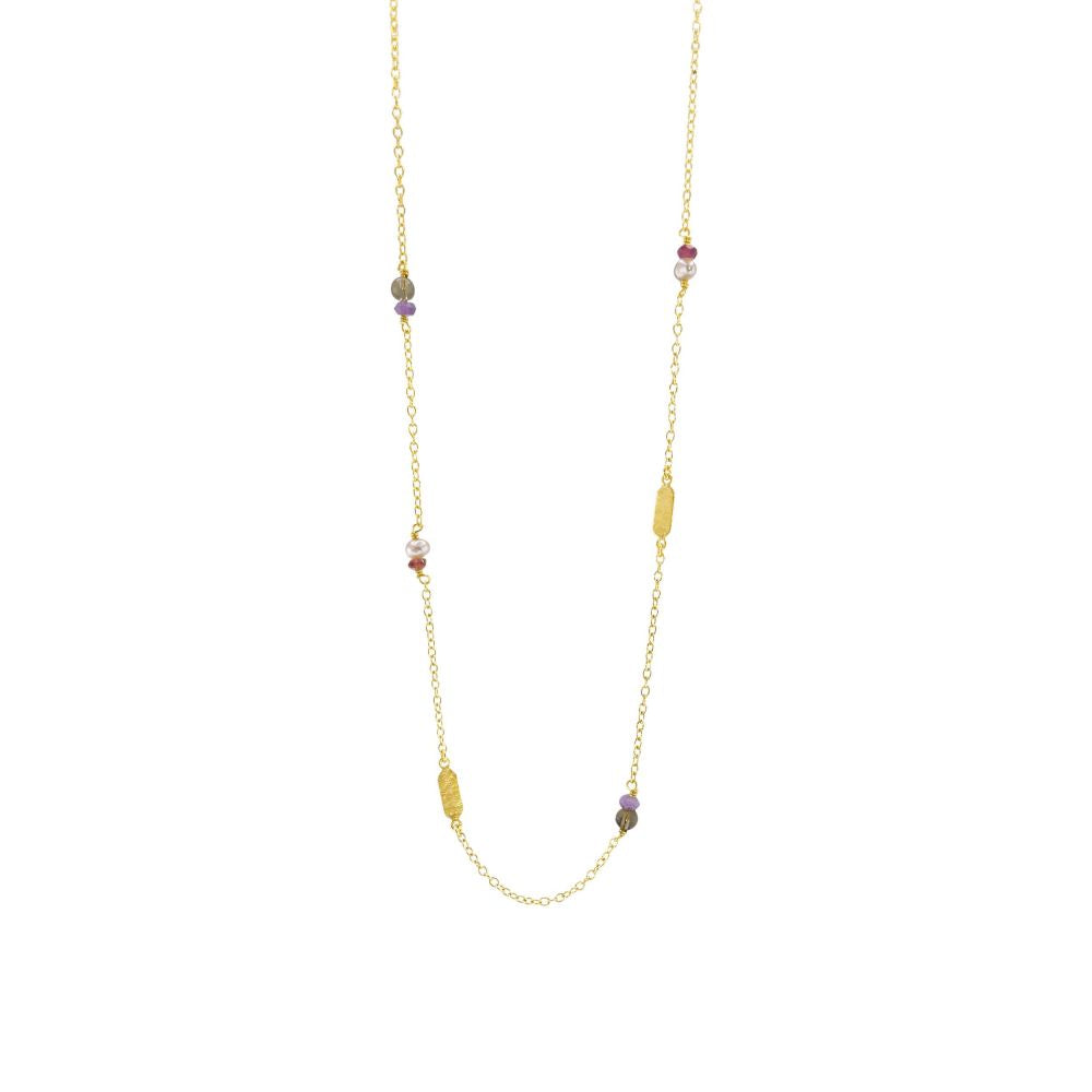 SFB - Forgyldt sølv halskæde med sten og perler - 1954-2-45-622