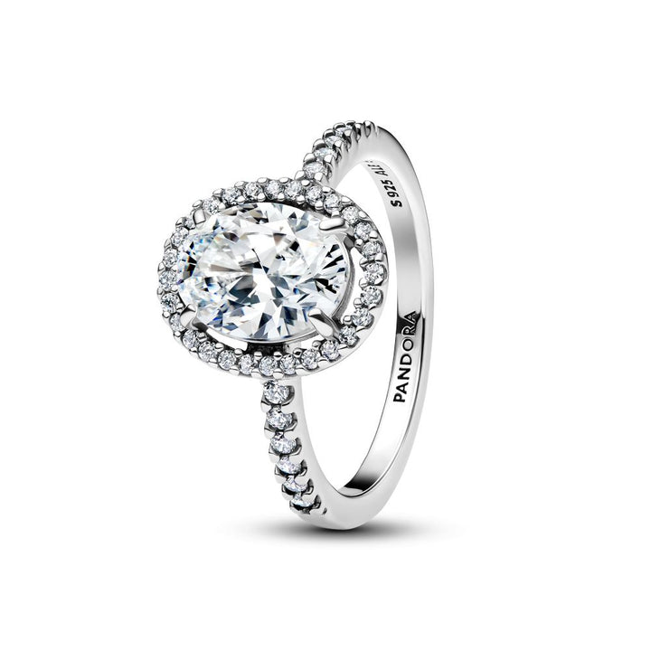 Pandora - Halo ring i sølv med oval sten - 193777c01