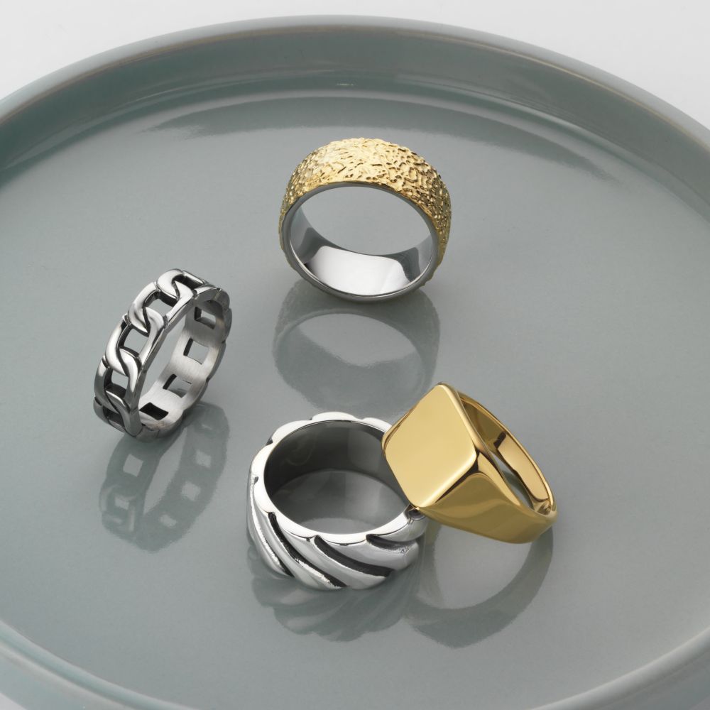 Scrouples - Stål forgyldt herrering med plade - 791691