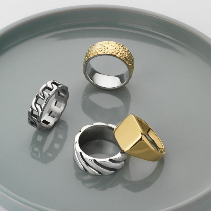 Scrouples - Stål forgyldt herrering med plade - 791691