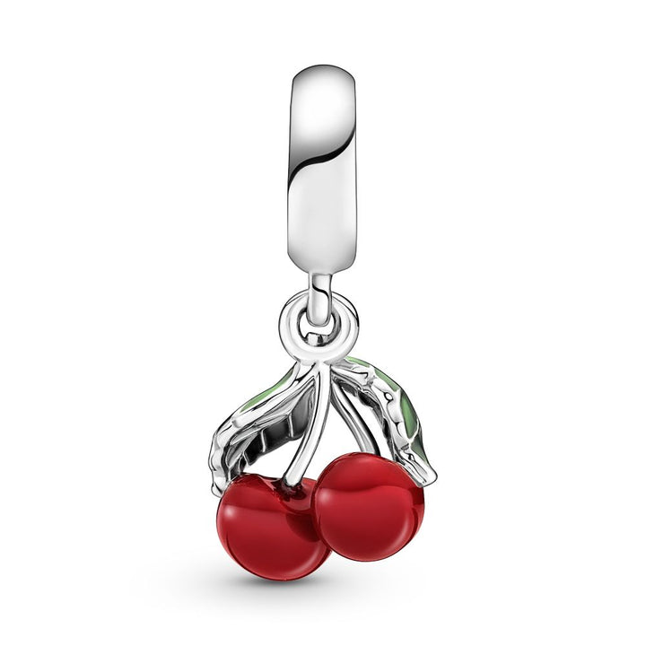 Pandora - Røde Kirsebær charm med grønne blade - 791583c01