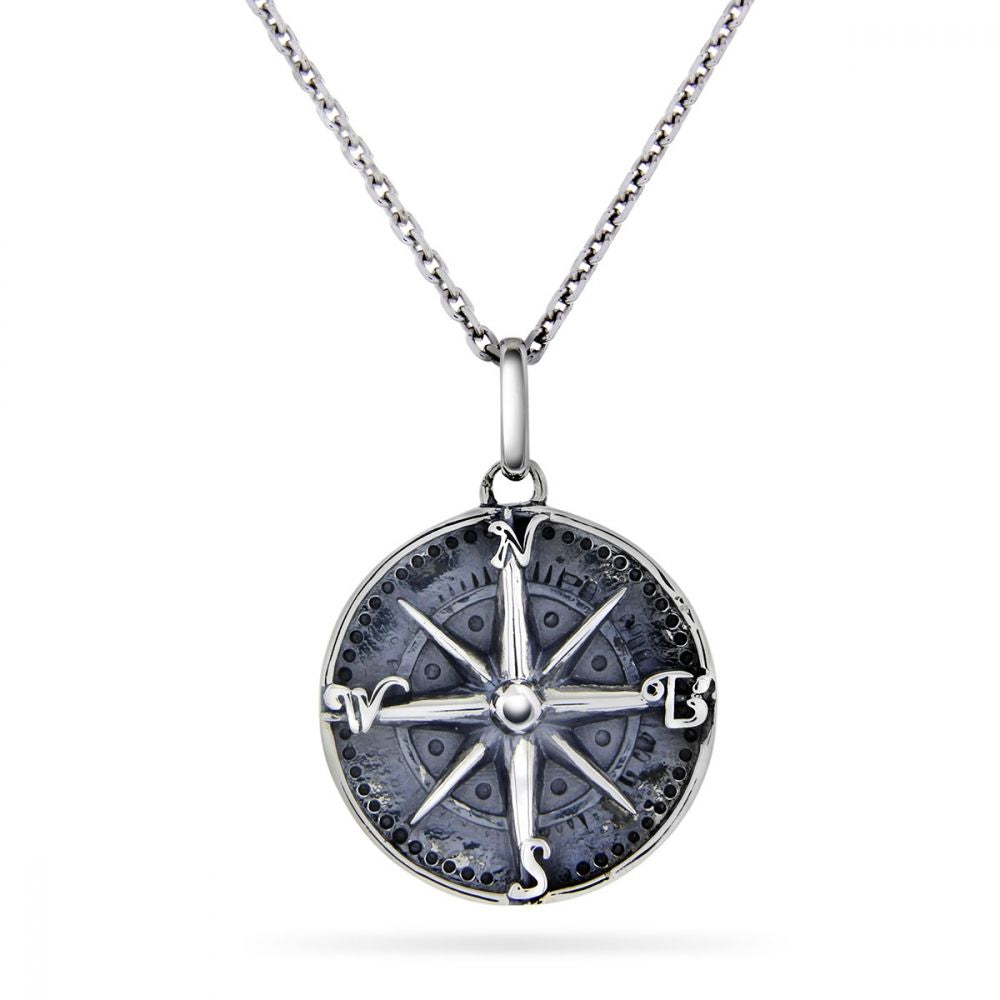 Arne Nordlie - Sølv kompas vedhæng med kæde - 67947